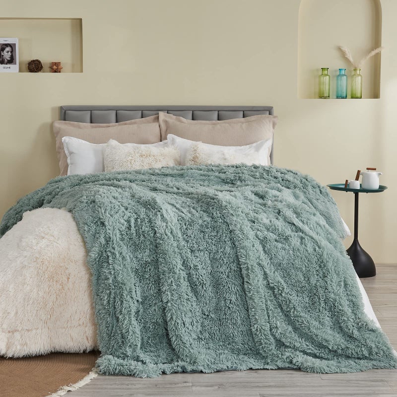 GONAAP Fuzzy Faux Fur Throw Blanket Twin Size Ice Blue Super Soft Cozy Plush Fuzzy Shaggy Blanket for Couch Sofa Bed (Ice Blue, Twin(60"x80")) - Image 2